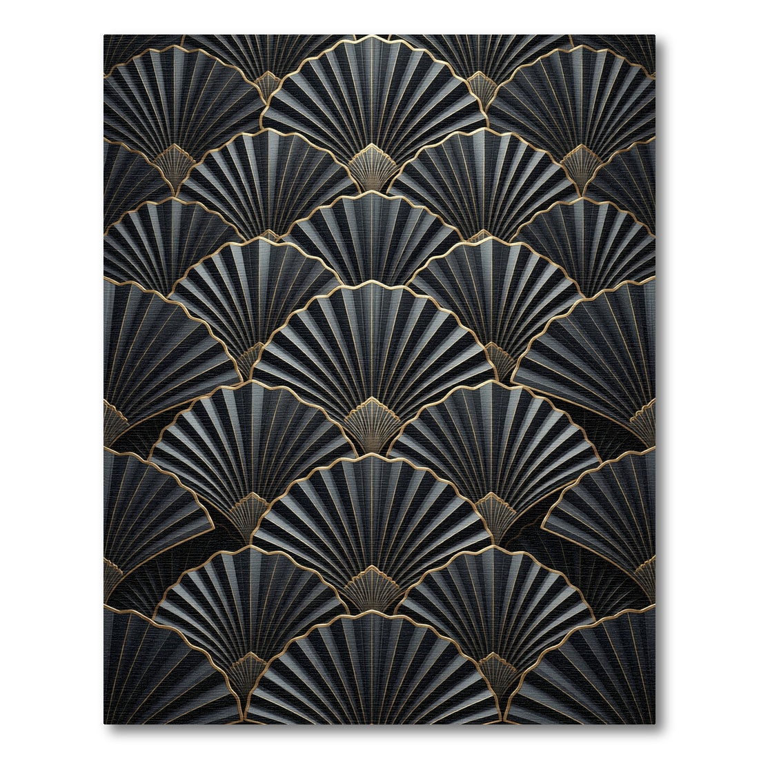 Art Deco Black Gold Fan Medallion Rug
