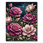 Midnight Magenta Rose Floral Garden Rug