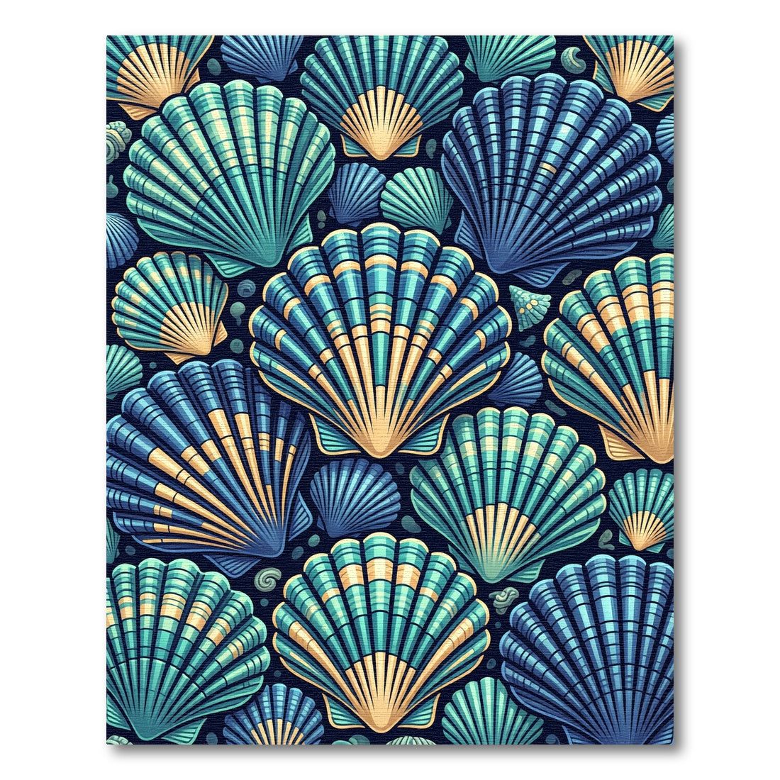 Oceanic Teal Gold Seashell Collage Rug