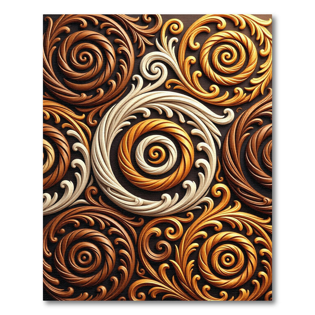 Ornate Brown Gold Scrollwork Flourish Rug