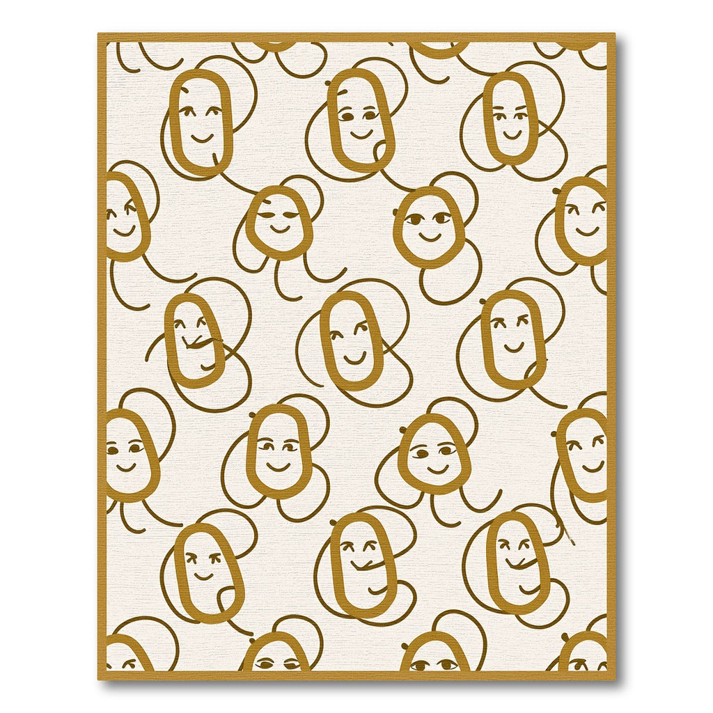 Whimsical Golden Face Line Art Rug