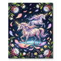 Celestial Unicorn and Petal Floral Meadow Rug