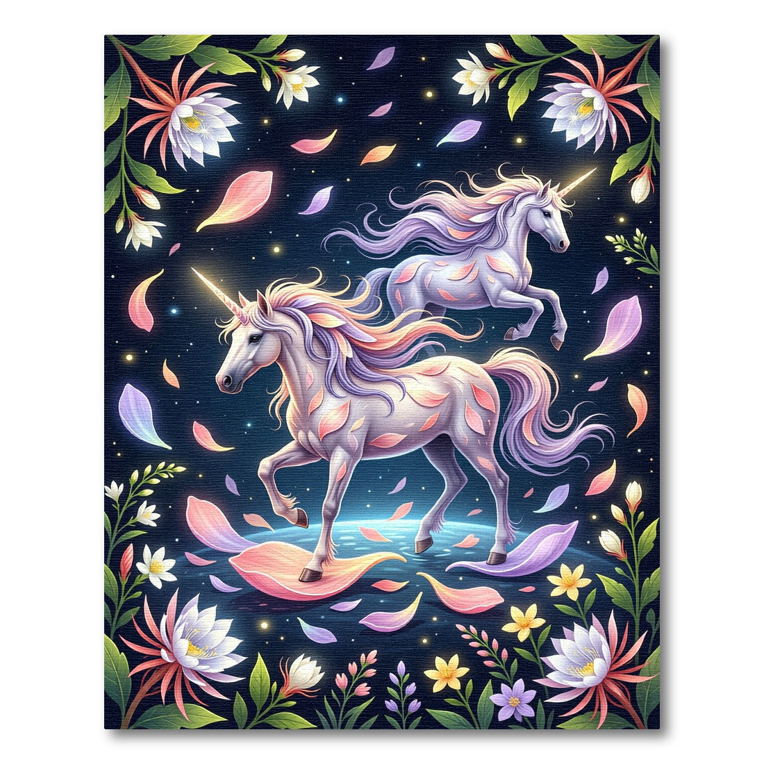 Celestial Unicorn and Petal Floral Meadow Rug