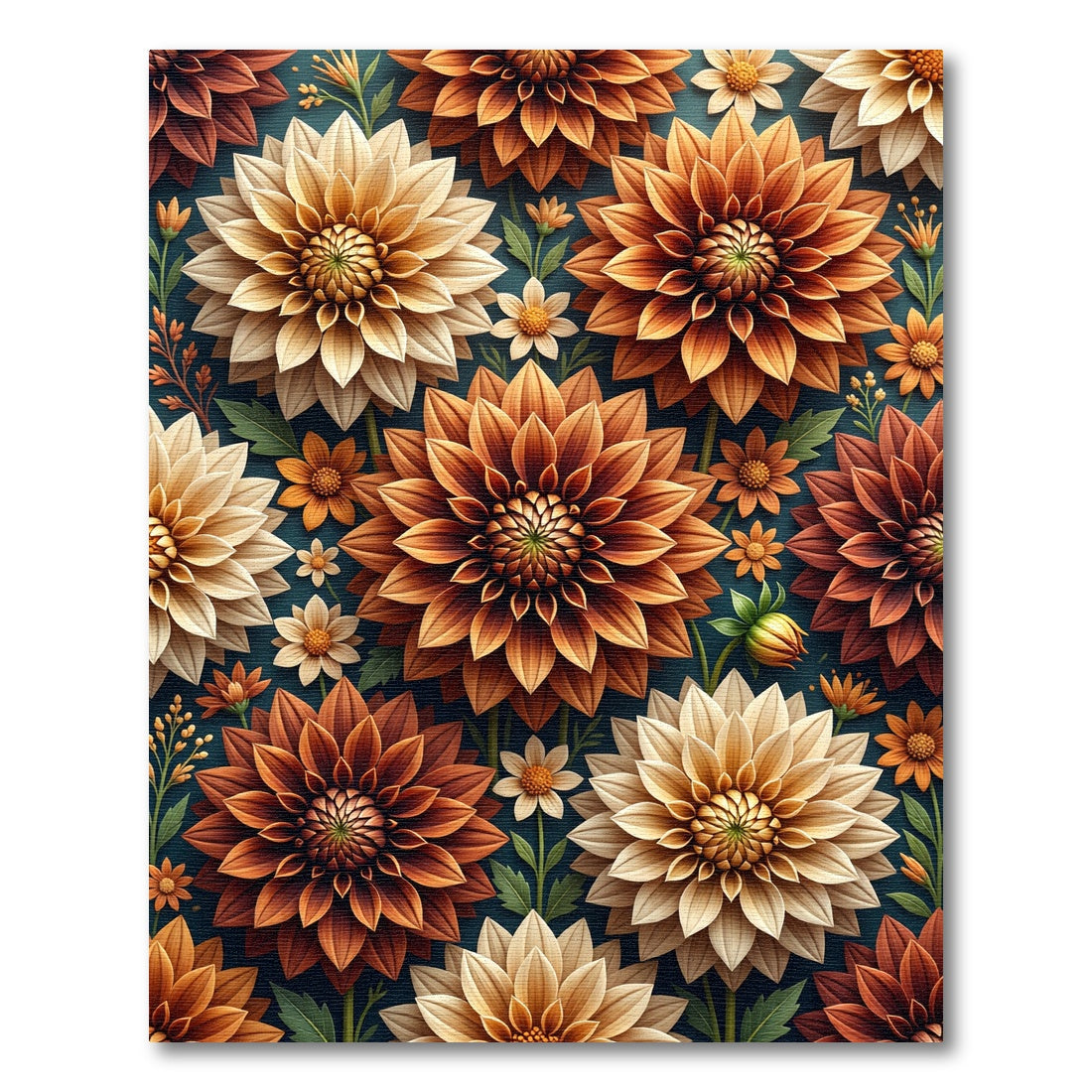 Golden Autumn Dahlia Floral Botanical Rug