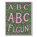 Pink Botanical Alphabet Green Rug