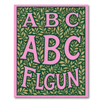 Pink Botanical Alphabet Green Rug