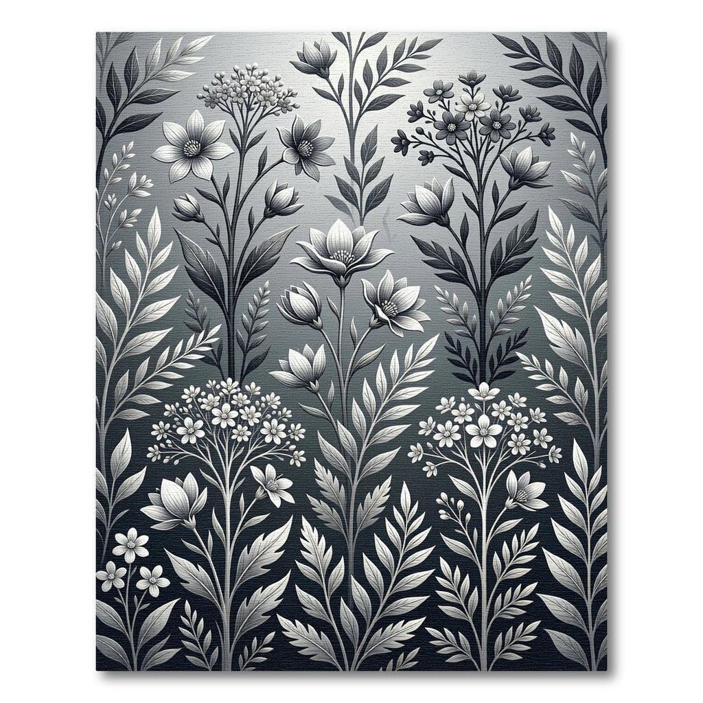 Monochromatic Floral Botanical Arrangement Rug