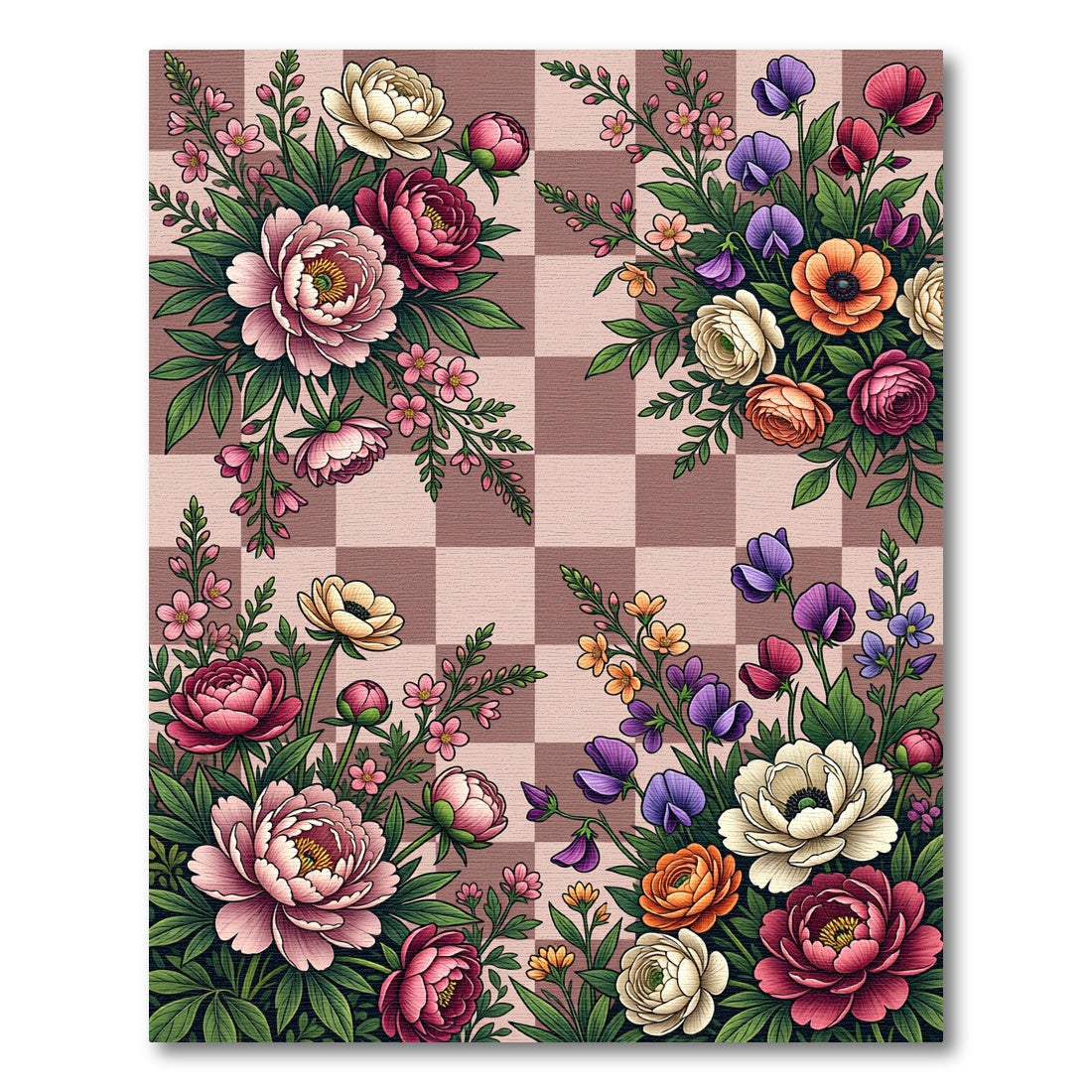 Vibrant Bouquet Checkerboard Garden Rug