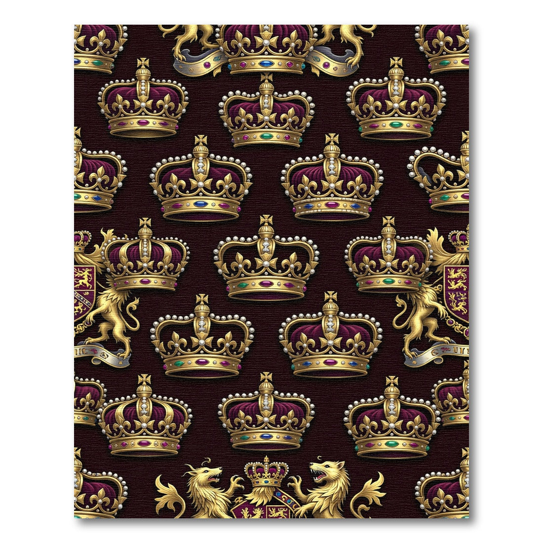 Regal Gold Crown Ornate Jewel Rug
