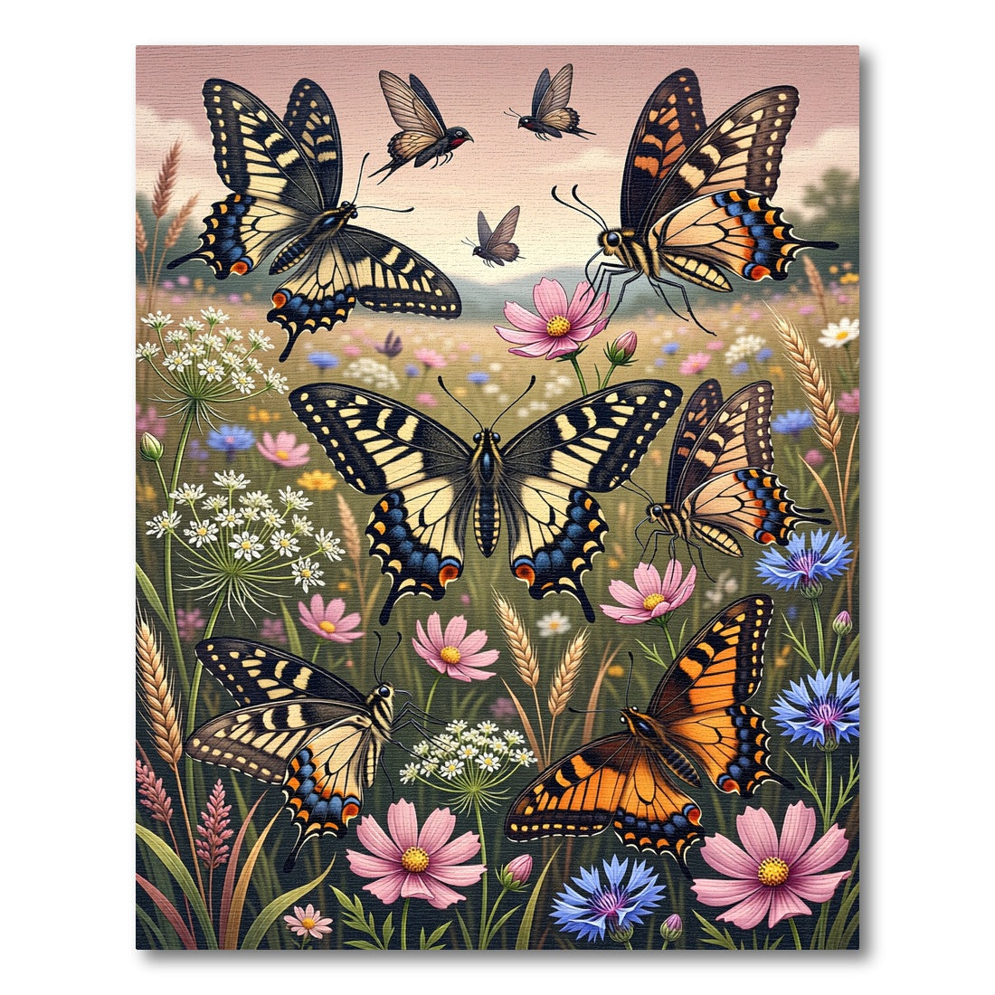 Whimsical Golden Butterfly Meadow Garden Rug