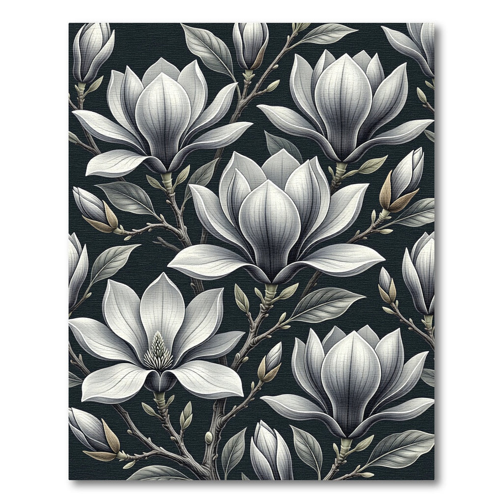 Monochrome White Magnolia Botanical Bloom Rug