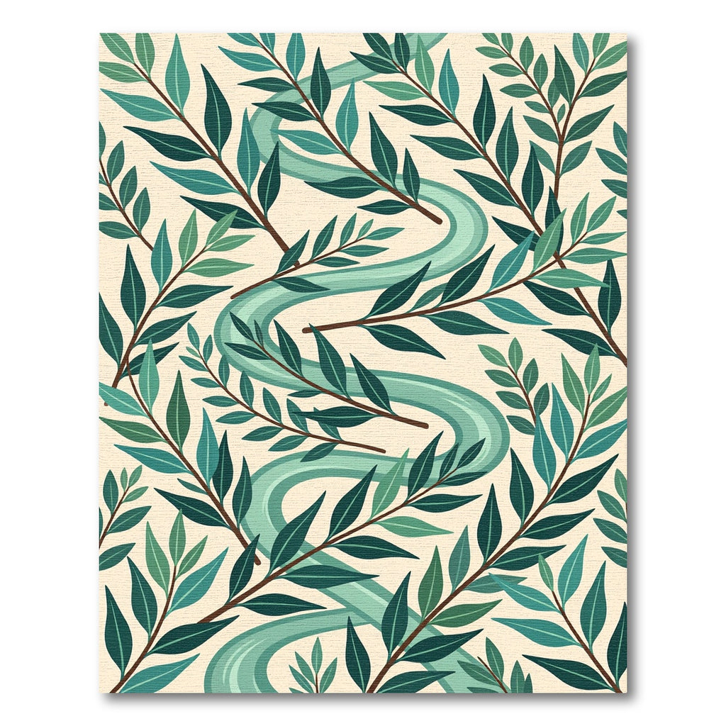 Teal Winding River Leafy Branches Rug