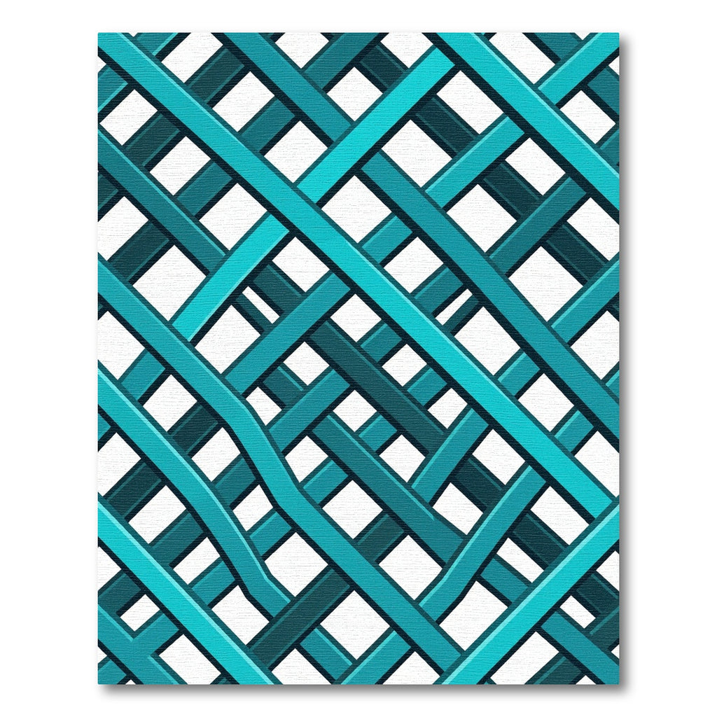 Cyan Linear Intersecting Lattice Grid Rug