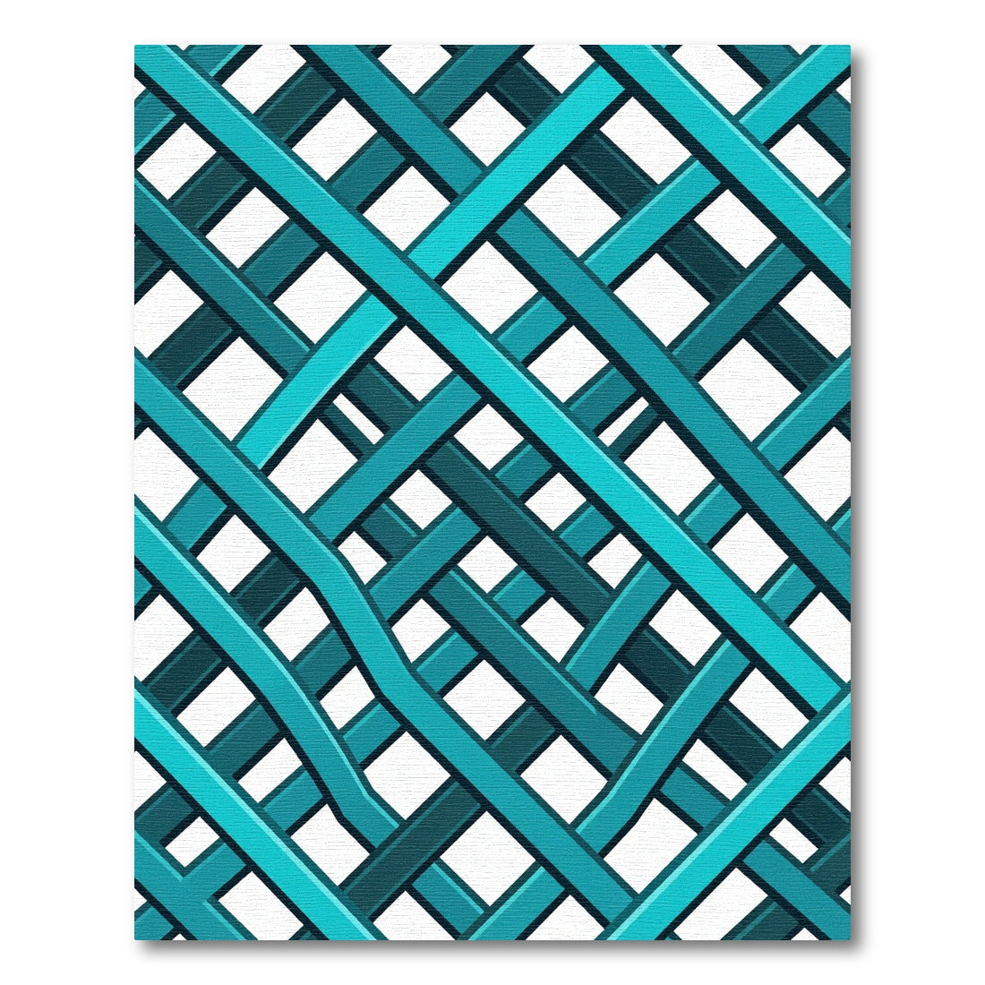 Cyan Linear Intersecting Lattice Grid Rug