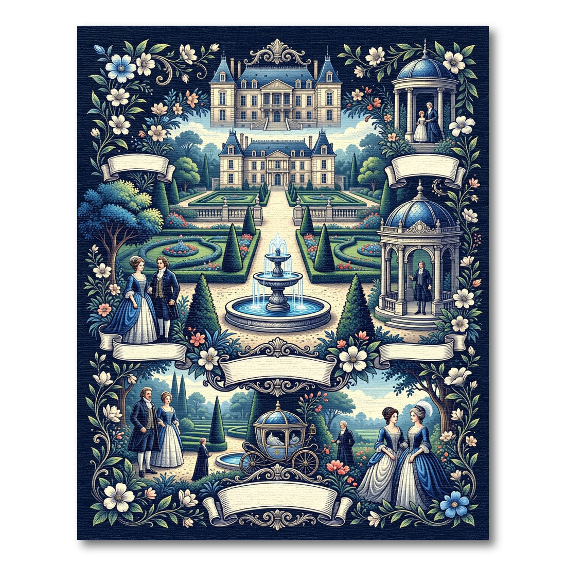 Regal Palace Garden Court Scene Rug