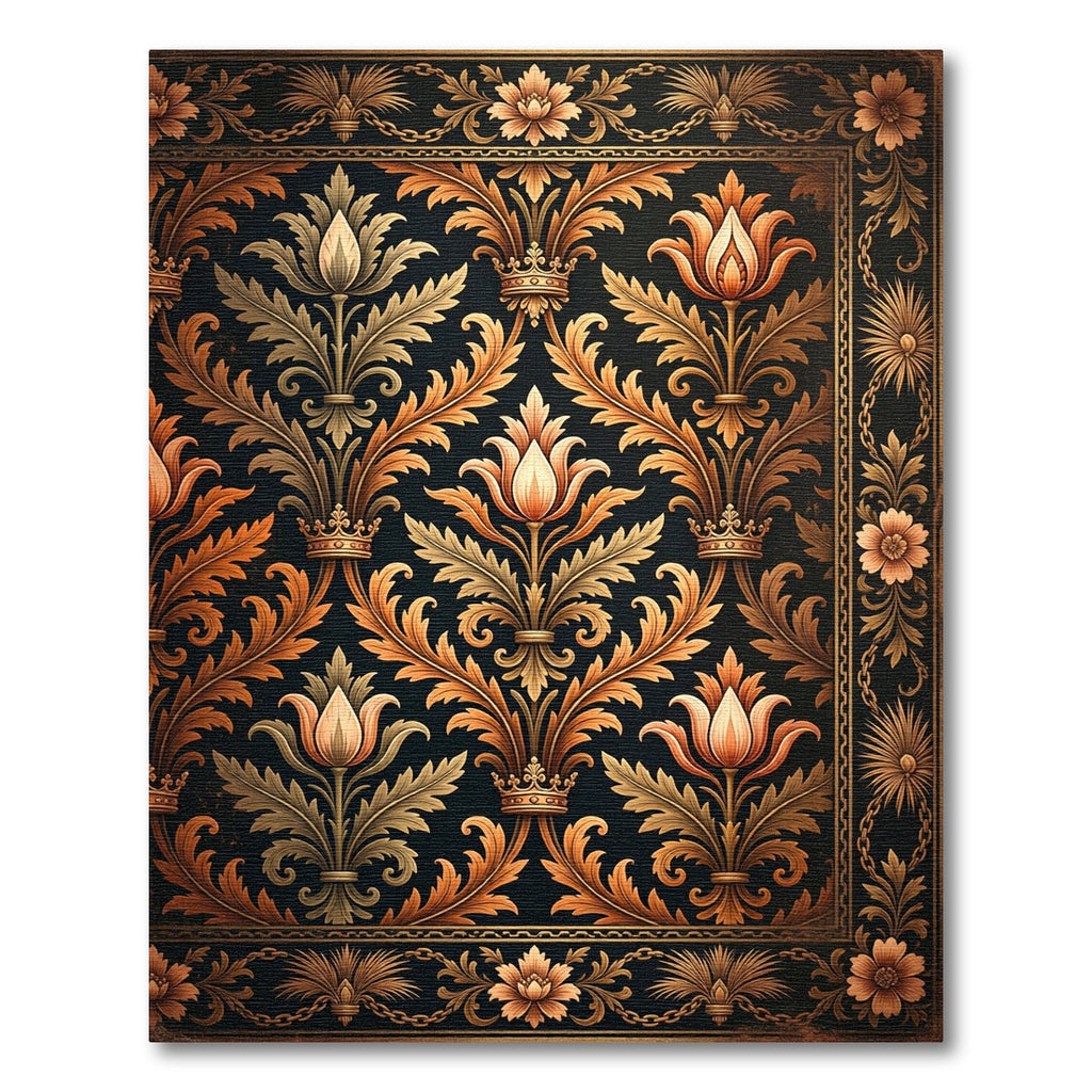 Gilded Floral Crown Damask Black Rug