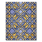 Golden Azure Geometric Lattice Interlocking Tile Rug