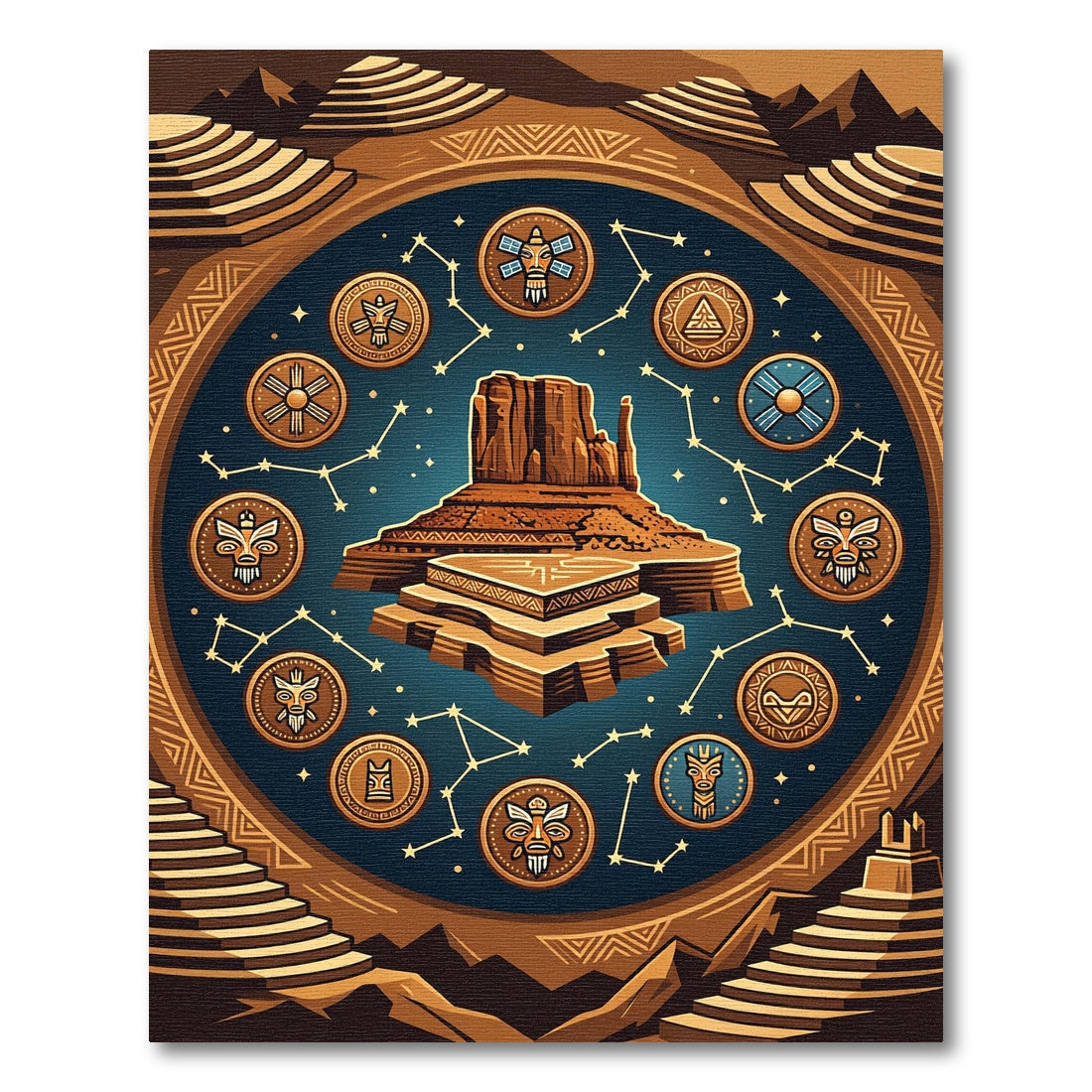 Celestial Mesa Astral Totem Bronze Round Rug
