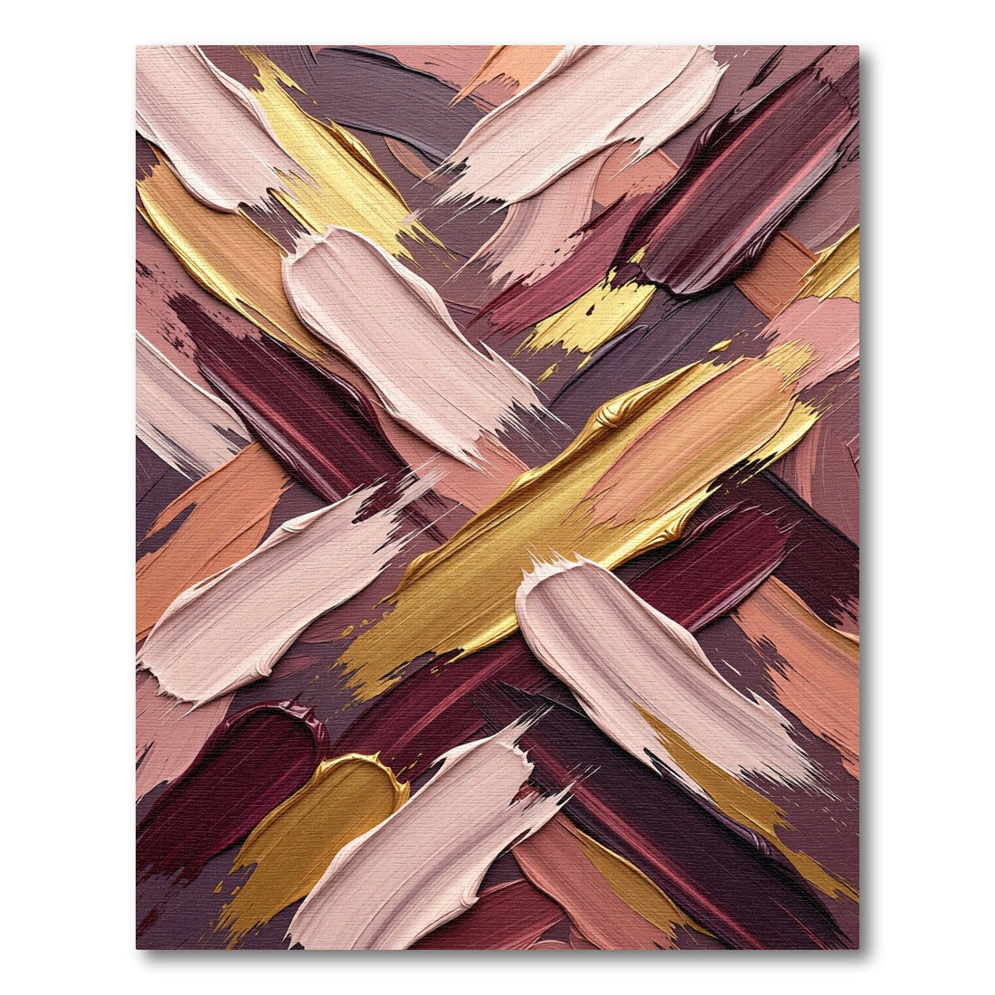 Rich Burgundy Gold Paint Strokes Rug