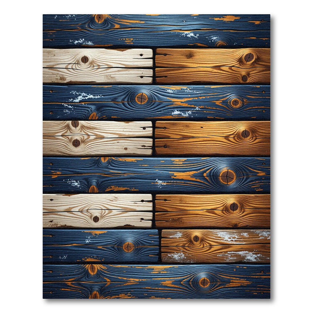 Rustic Blue and Tan Wood Plank Rug