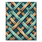 Teal and Beige Woven Lattice Grid Rug