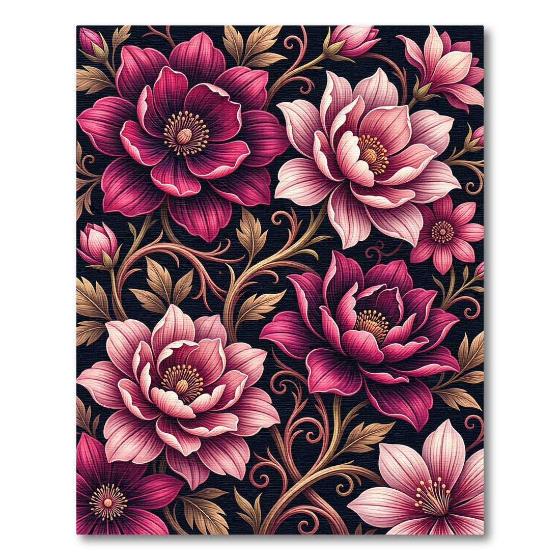Elegant Magenta Floral Botanical Garland Rug