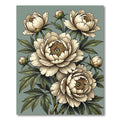 Sage Green Peony Botanical Illustration Rug