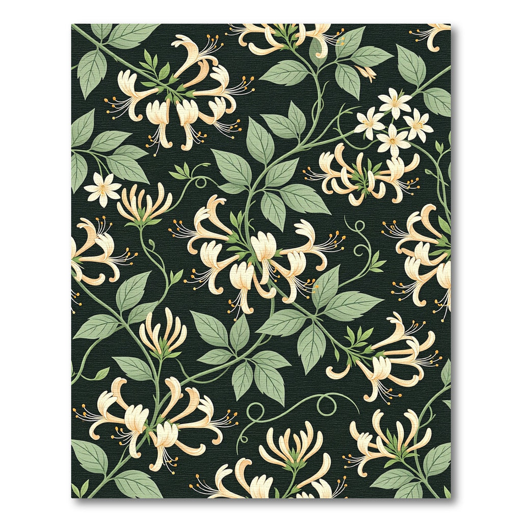 Elegant Honeysuckle Vine Botanical Dark Rug