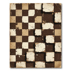 Distressed Chocolate Brown Checkerboard Grid Rug
