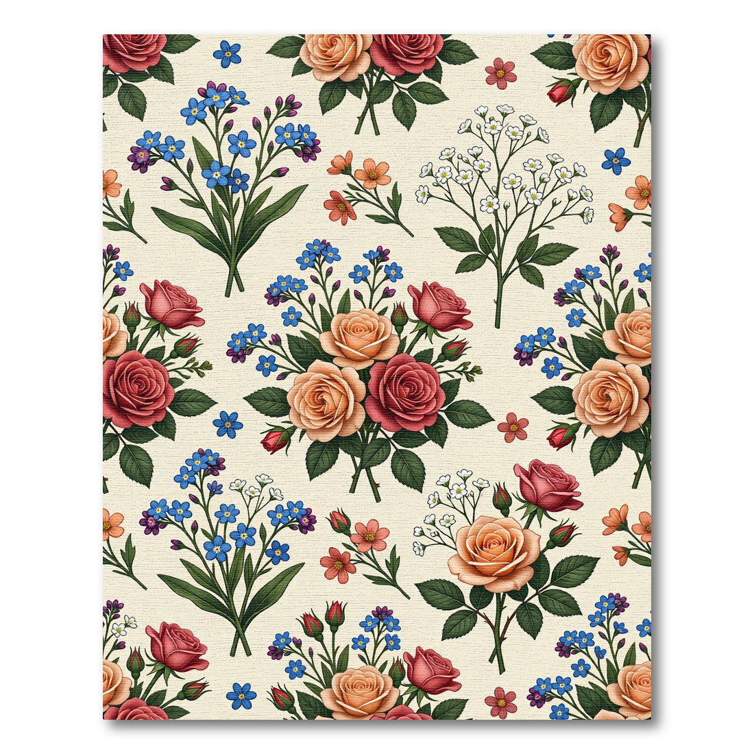 Coral and Rose Botanical Bouquet Arrangement Rug
