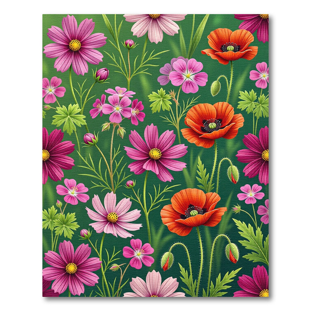 Vibrant Poppy and Cosmos Meadow Rug