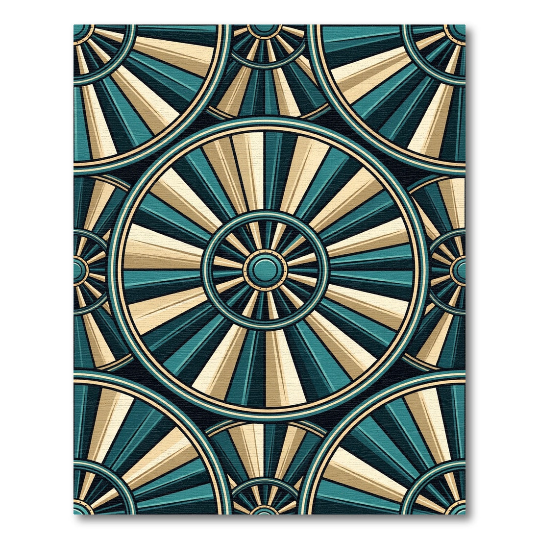 Teal Gold Radial Sunburst Medallion Rug