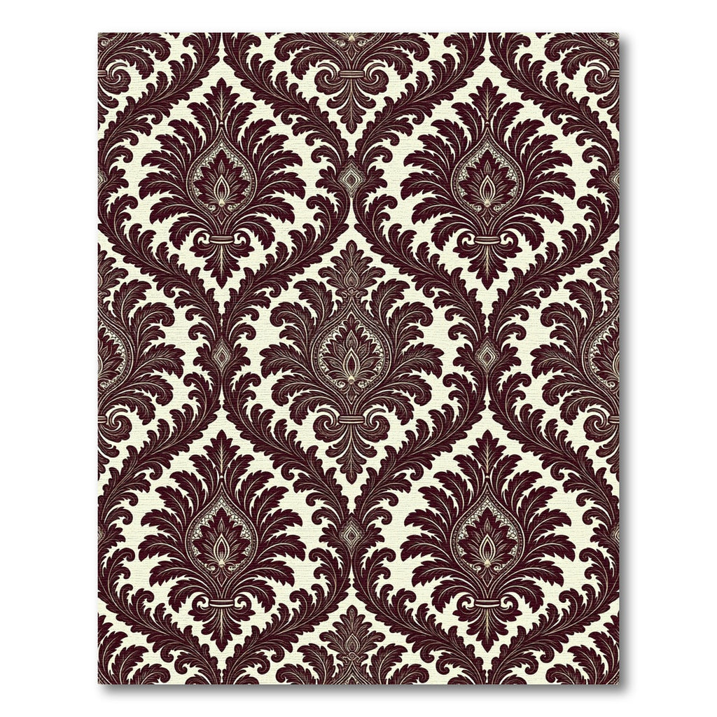 Elegant Burgundy Damask Floral Scroll Rug