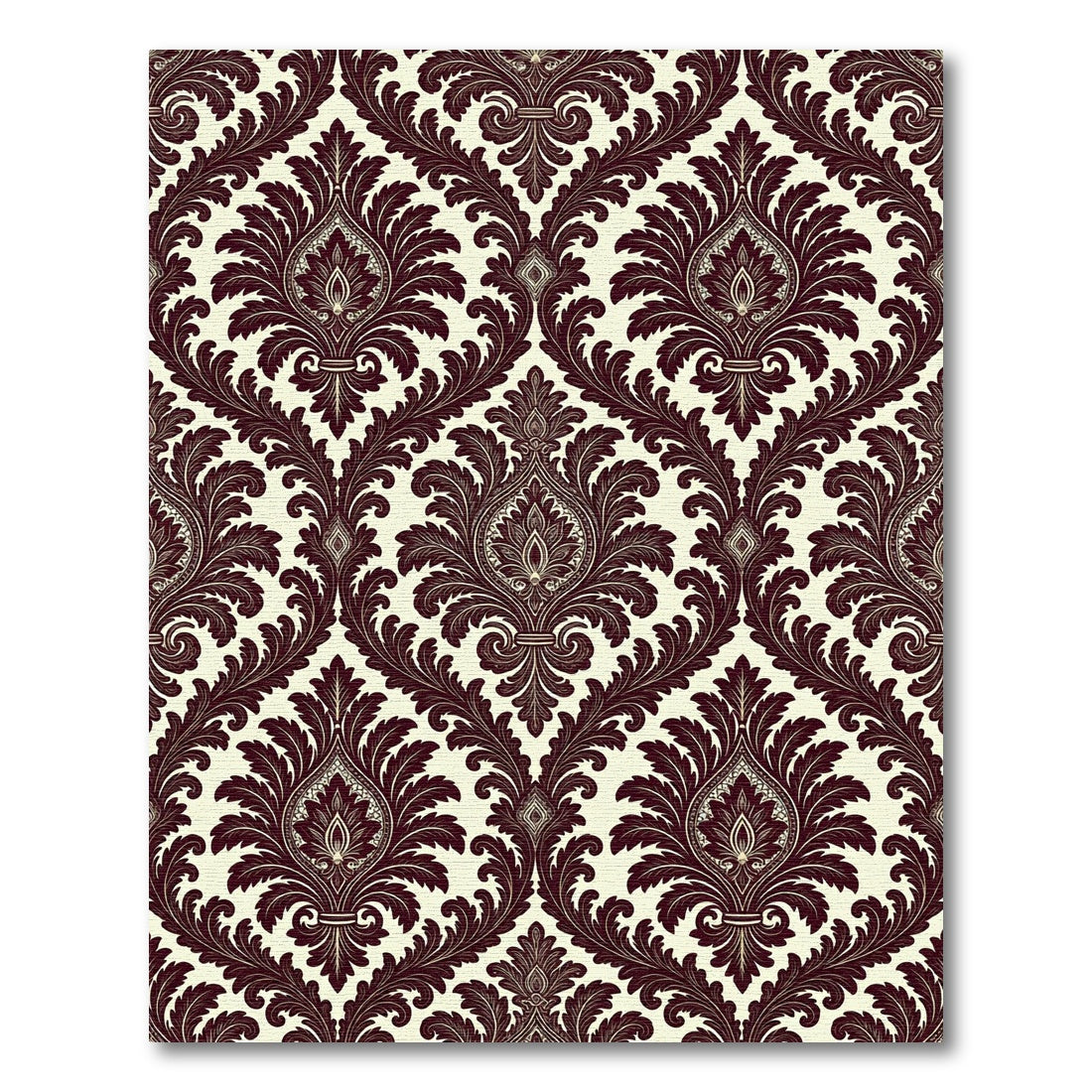 Elegant Burgundy Damask Floral Scroll Rug