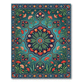 Teal Floral Medallion Carnation Garden Rug
