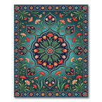 Teal Floral Medallion Carnation Garden Rug