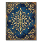 Ornate Gold Floral Medallion Navy Rug