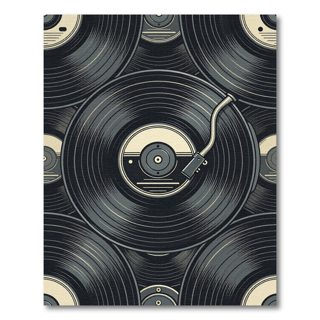 Retro Monochrome Vinyl Record Composition Rug