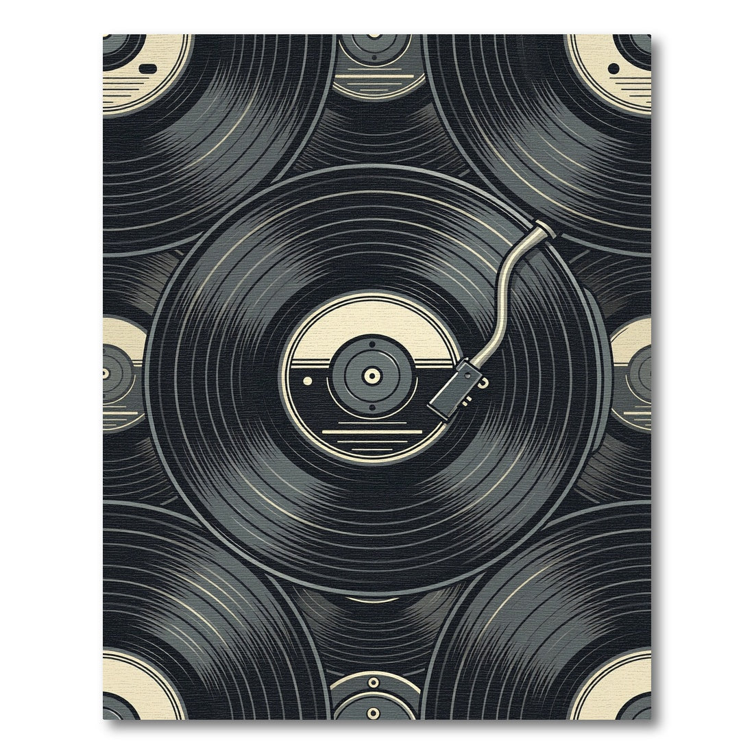 Retro Monochrome Vinyl Record Composition Rug