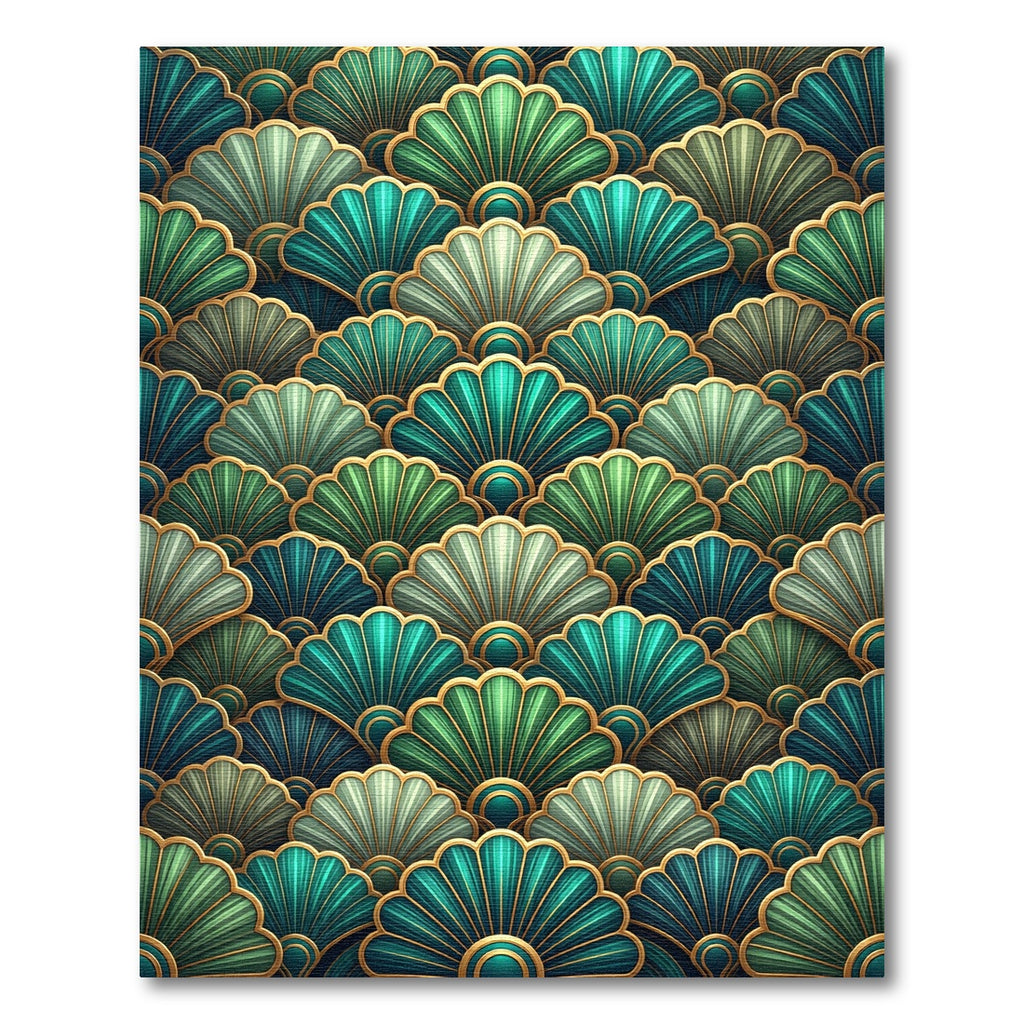 Ornate Teal Green Fan Arrangement Rug