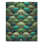 Ornate Teal Green Fan Arrangement Rug