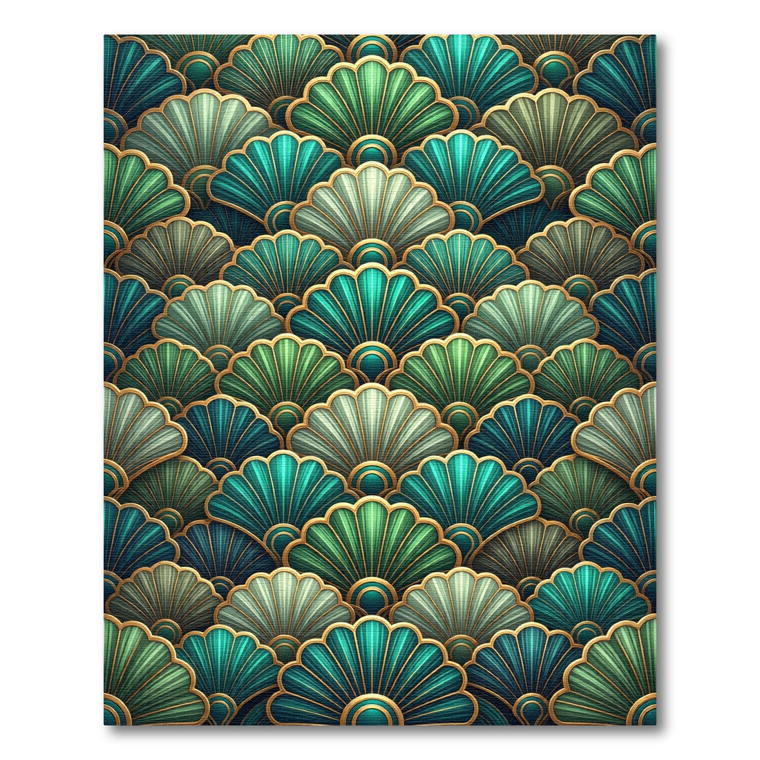 Ornate Teal Green Fan Arrangement Rug