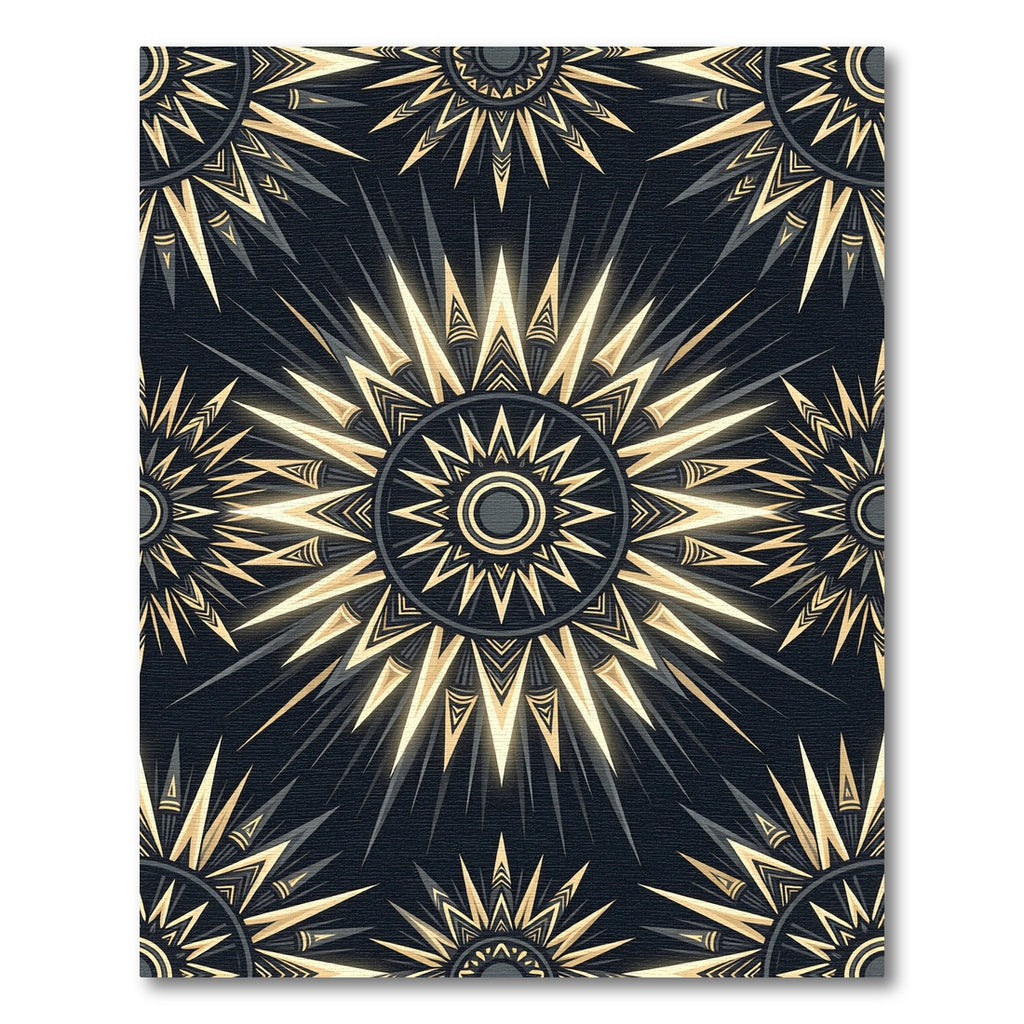 Radiant Gold Sunburst Geometric Emblem Rug