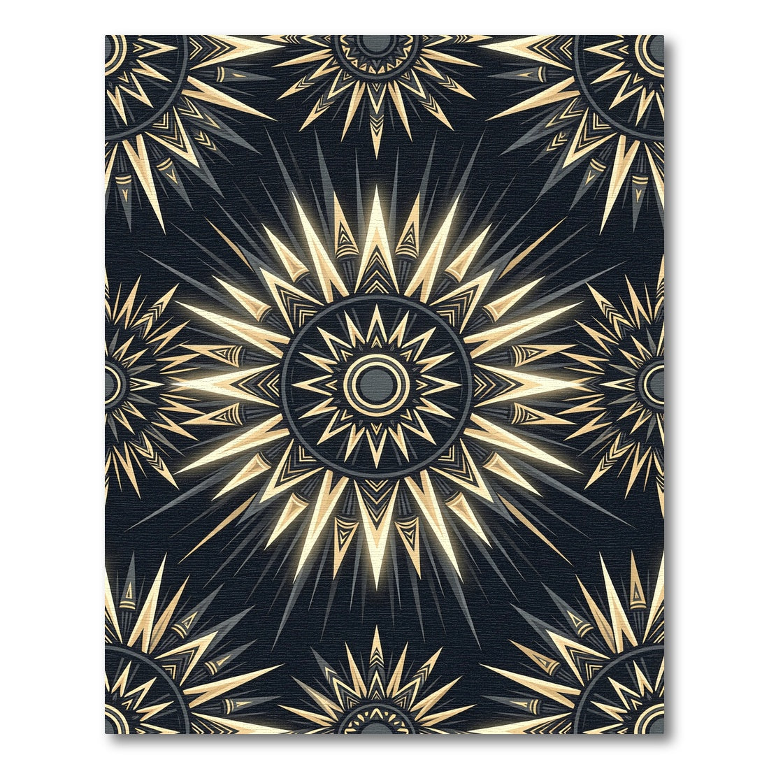Radiant Gold Sunburst Geometric Emblem Rug