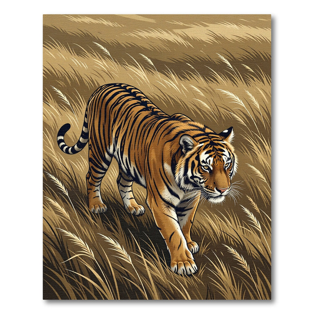 Golden Tiger Amidst Tall Grasses Rug