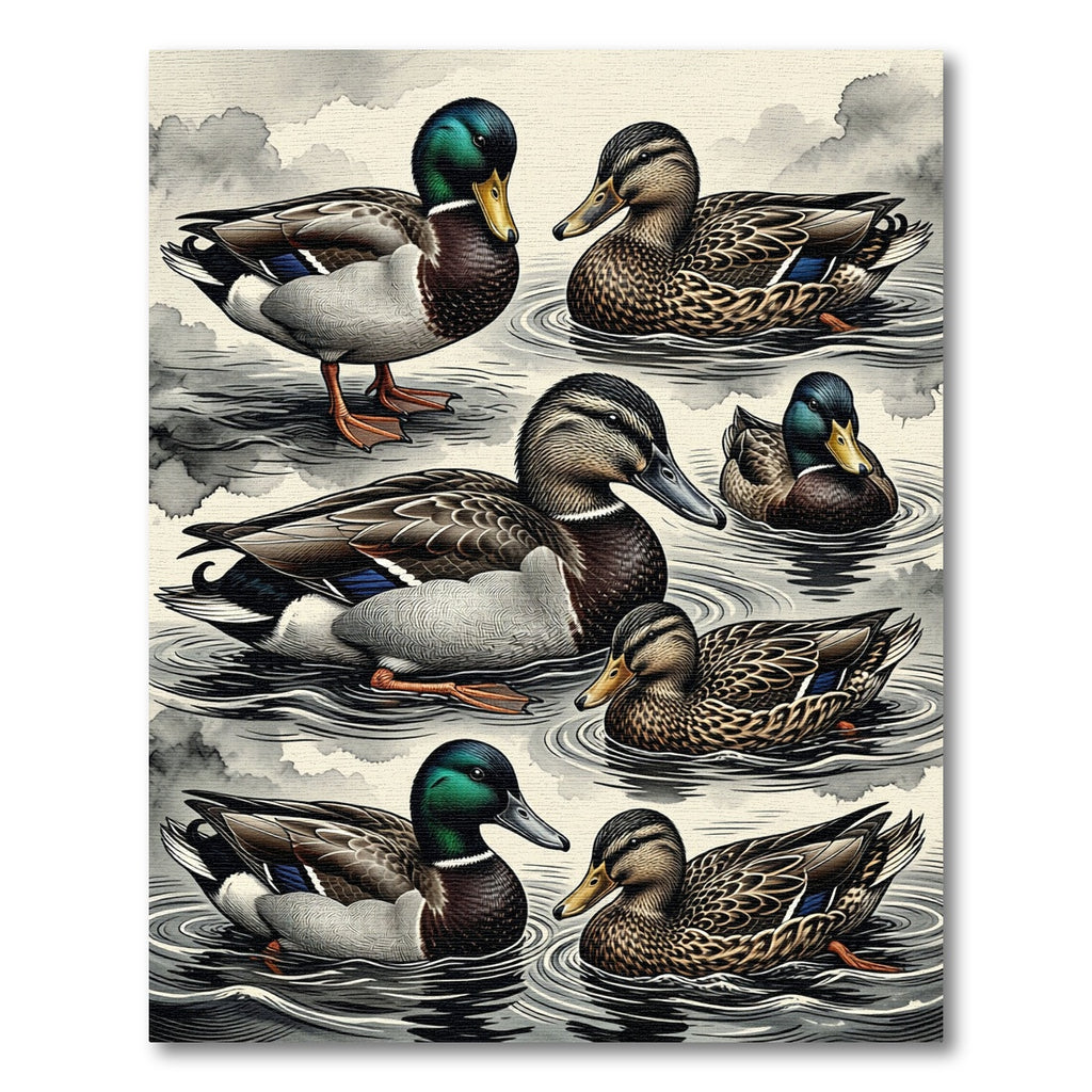 Placid Mallard Duck Pond Illustration Rug