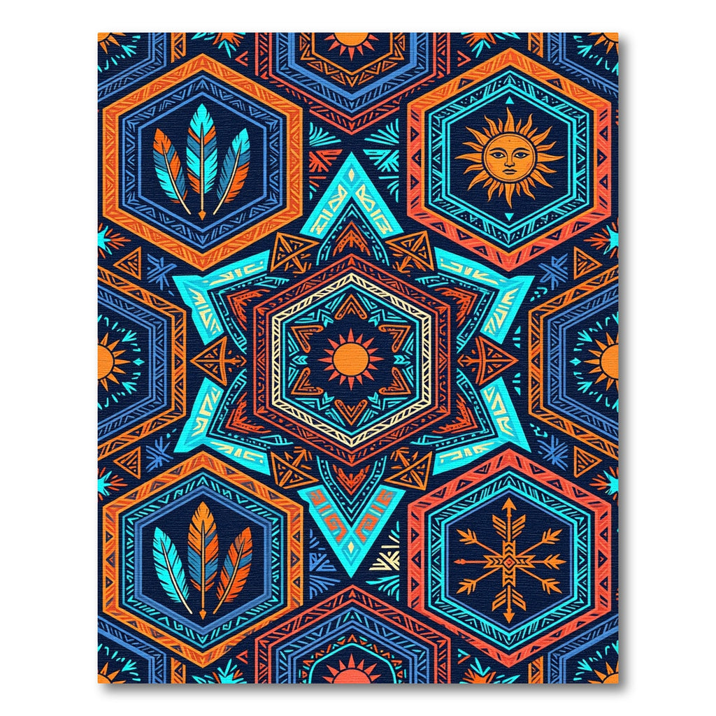 Vibrant Geometric Solar Hexagon Boho Art Rug