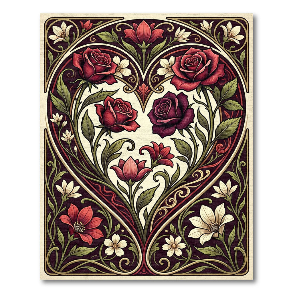 Elegant Romantic Rose Heart Floral Art Rug