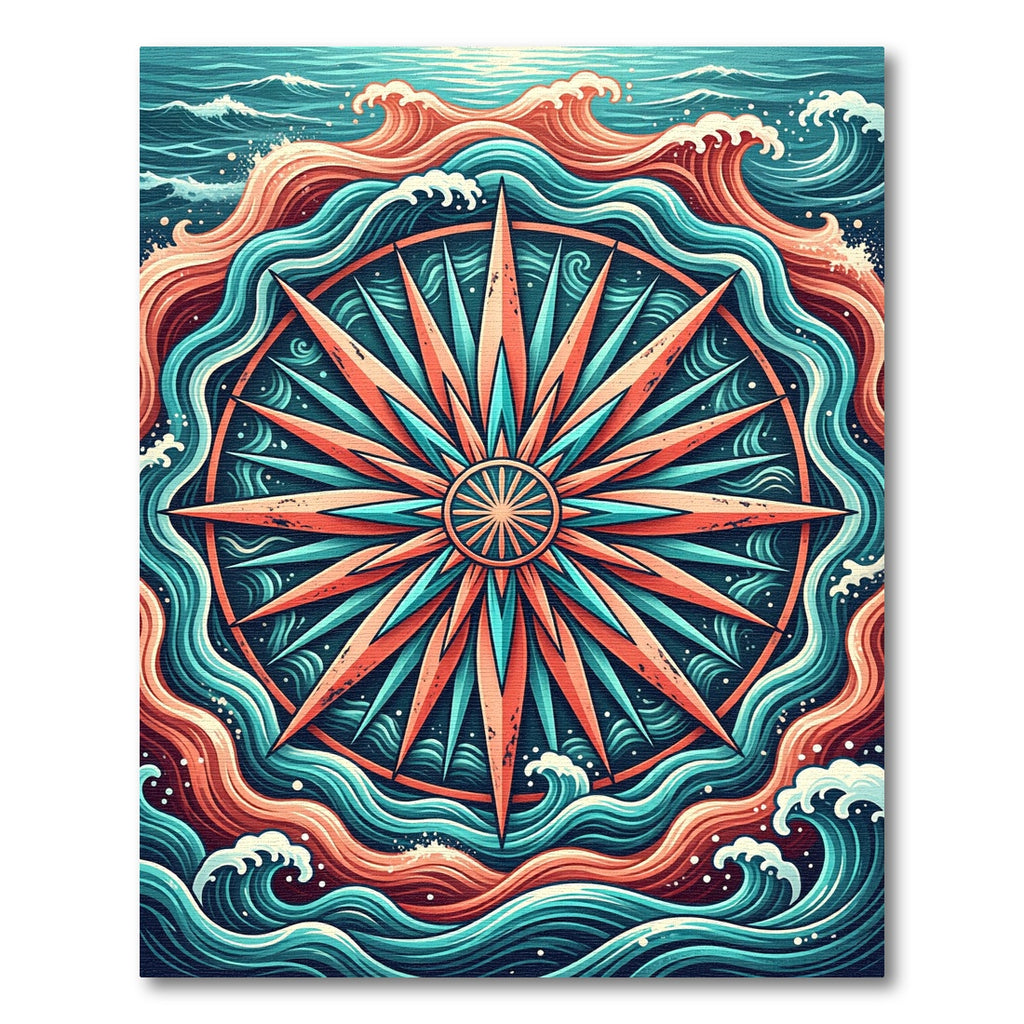 Vibrant Teal and Coral Nautical Compass Rug