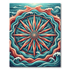 Vibrant Teal and Coral Nautical Compass Rug